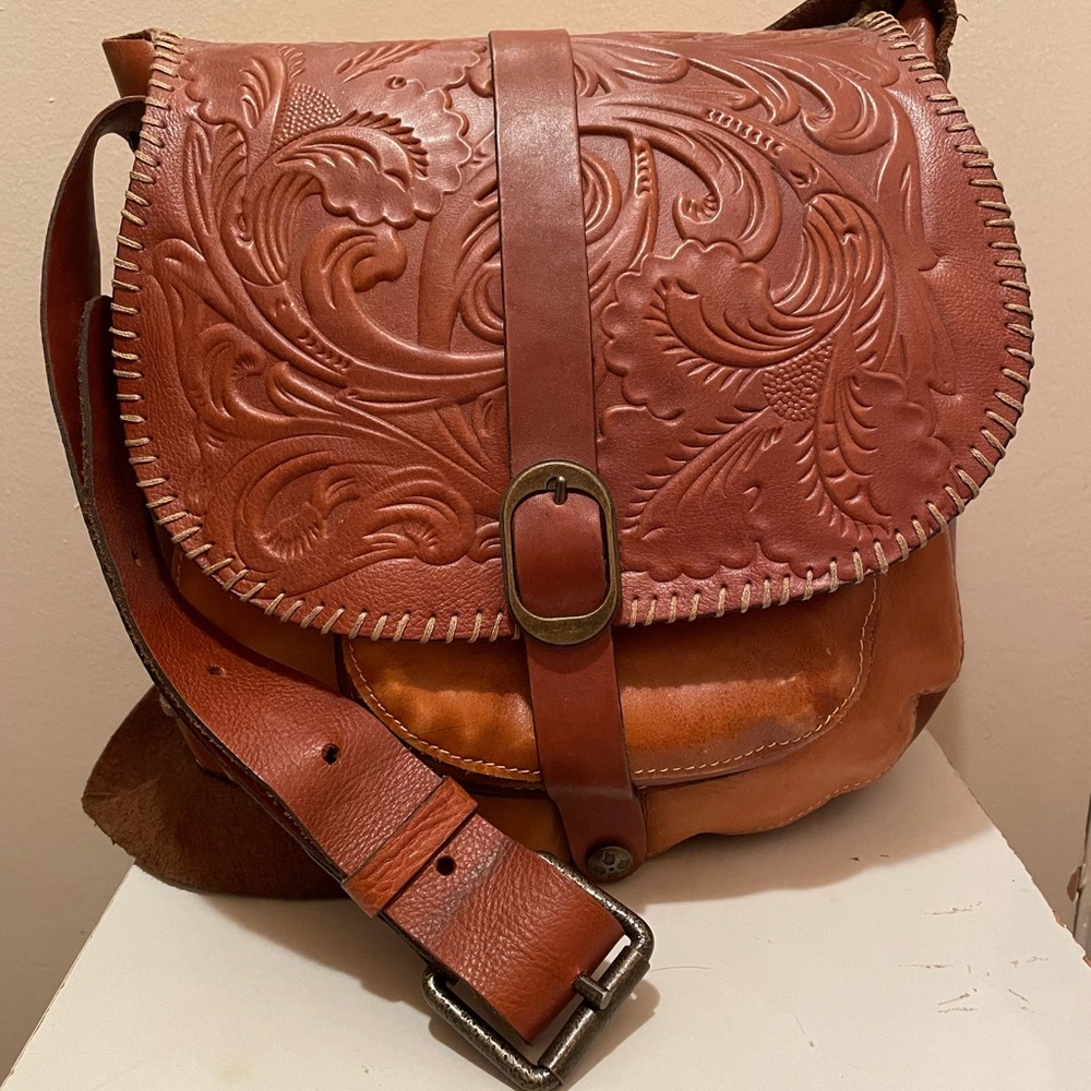 Patricia Nash Barcellona Tooled Leather Saddle Bag - Western Boho